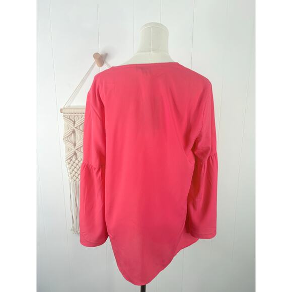 Boden Boho Sleeve Tie Front Blouse Size 10 Coral Pink Hippie Top - Picture 11 of 13